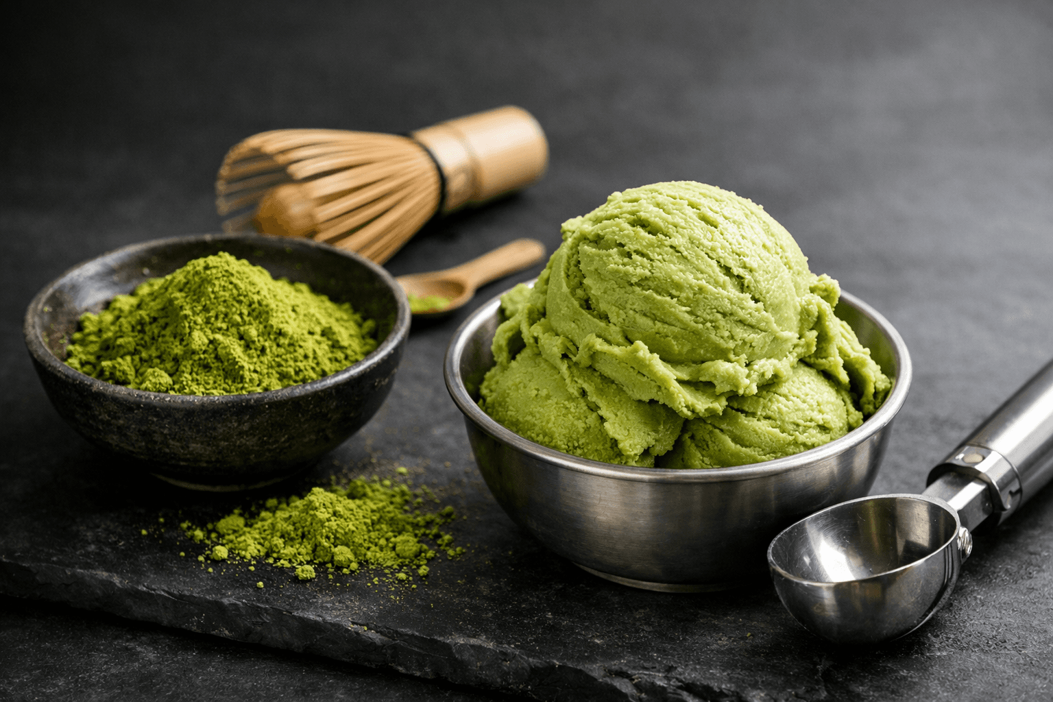 抹茶Gelato、抹茶粉和打茶工具