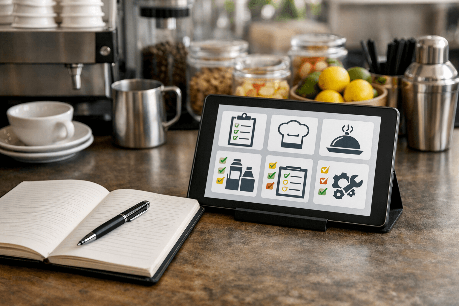 F&B kiosk with an operations manual and task checklist for compliance management